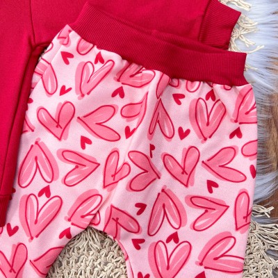 Conj. Jaqueta com Capuz e Calça de Moletom com Corações - Vermelho 